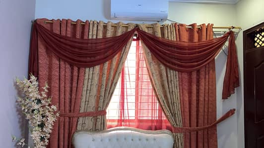 Elegant 3- Piece Curtain Set - Terracotta & Beige with Sheer Valance