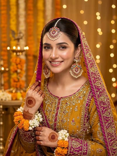 Luxury Multicolor Bridal Earrings & Maang Tikka Set | Gold Plated Pear