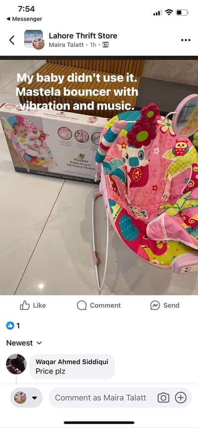 Selling this bouncer just like new. My baby didn't use it.