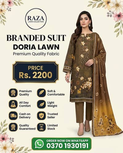 BRANDED SUIT 90.70 LAWN 3PS SUIT PREMIUM QUALITY
