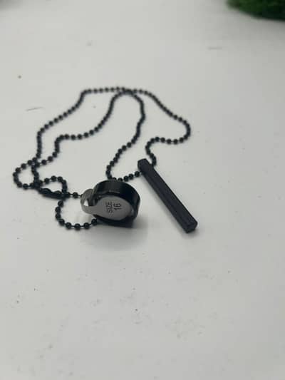 Black Stainless Steel Bar Pendant Necklace + Ring Brand New