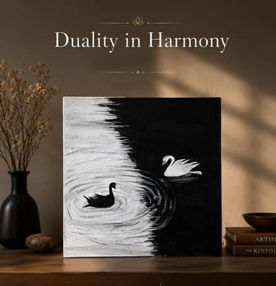 Duality in Harmony_Hand painted black and white swan