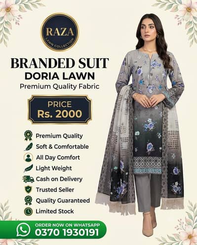 BRANDED DORIA LAWN 3PS SUIT