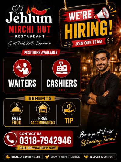 Cashiers & Waiters Required Urgently