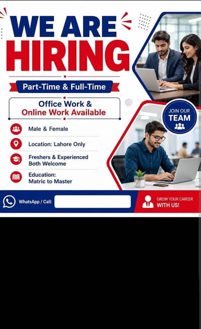 WE HIRING MALE AND FEMALES STAF FOR OFFICE WORK