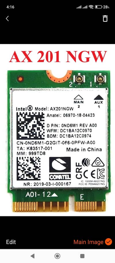 AX201NGW WIFI 6 WLAN ADAPTER