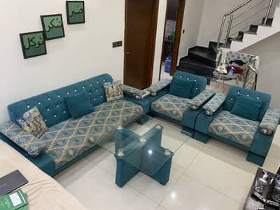 5 Seater Sofa Set + Table + Curtain