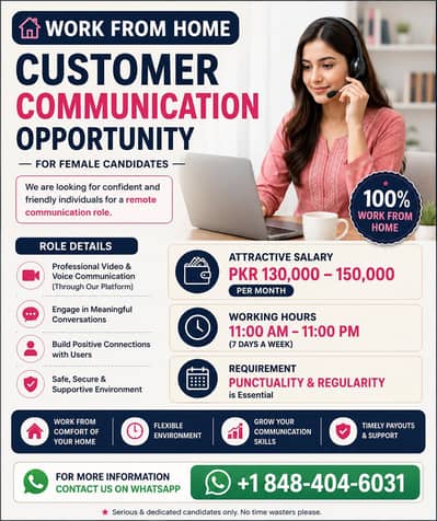 Work from home - customer comunication role /PKR 130K TO 150K Wo