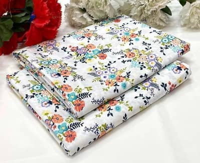 Floral Cotton Fabric Set White Multi Color