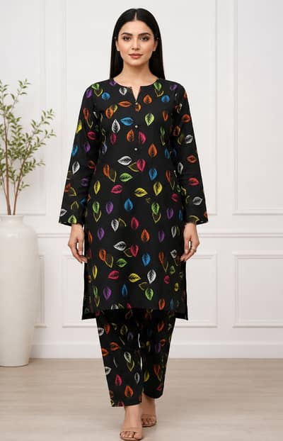 Elegant Black Digital Printed 2 Piece Women's Unstitched Suit