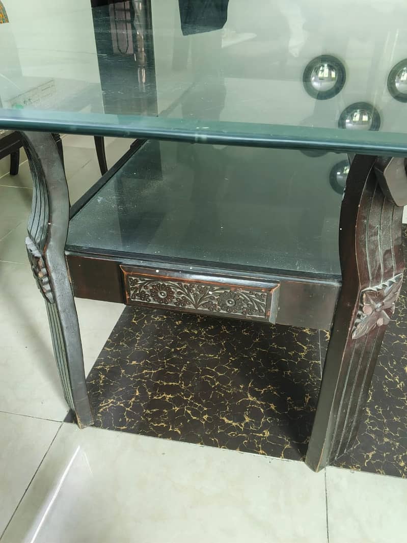 Glass top solid Wood base dining table 0
