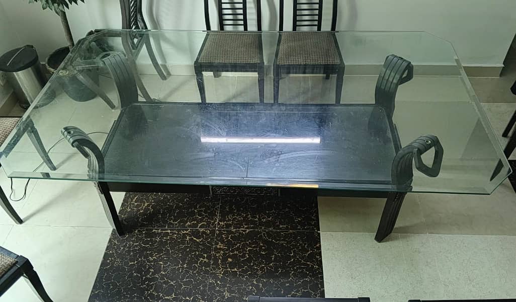 Glass top solid Wood base dining table 2