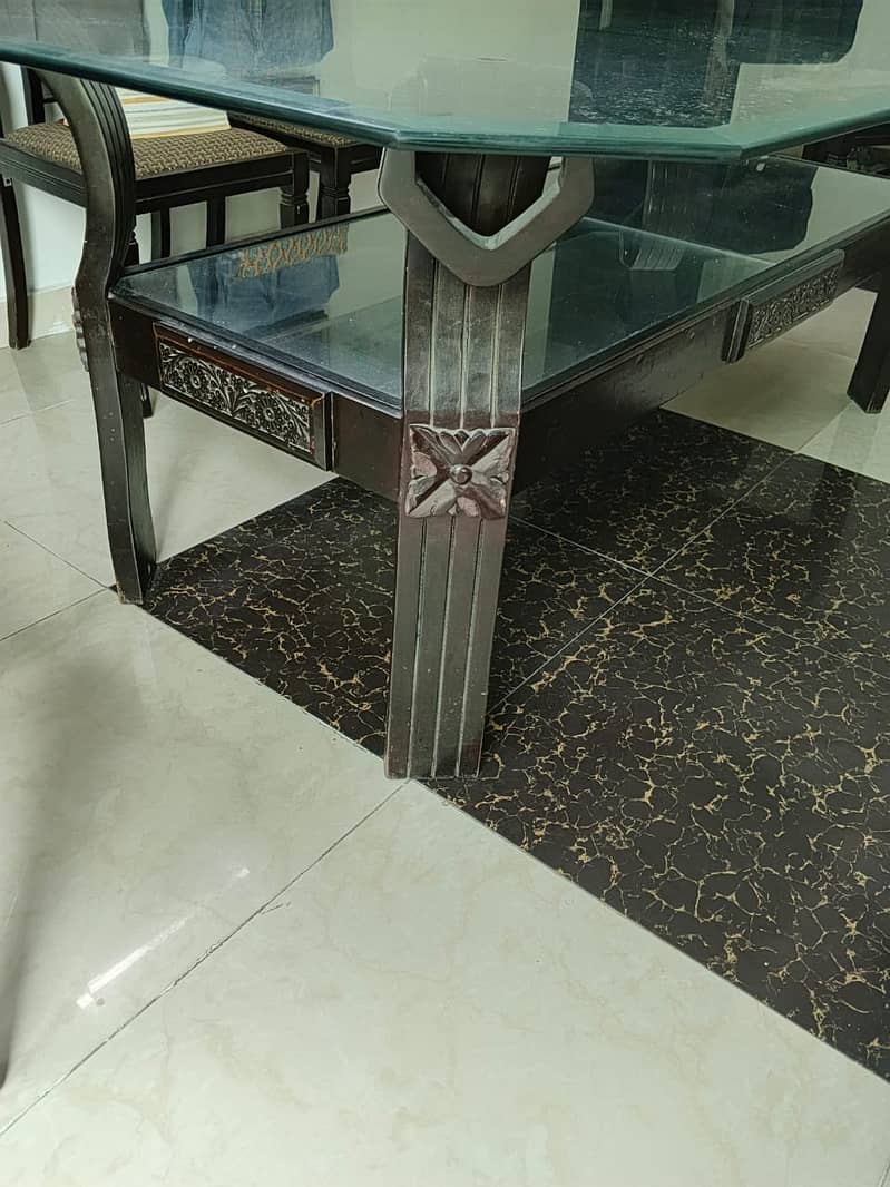 Glass top solid Wood base dining table 3