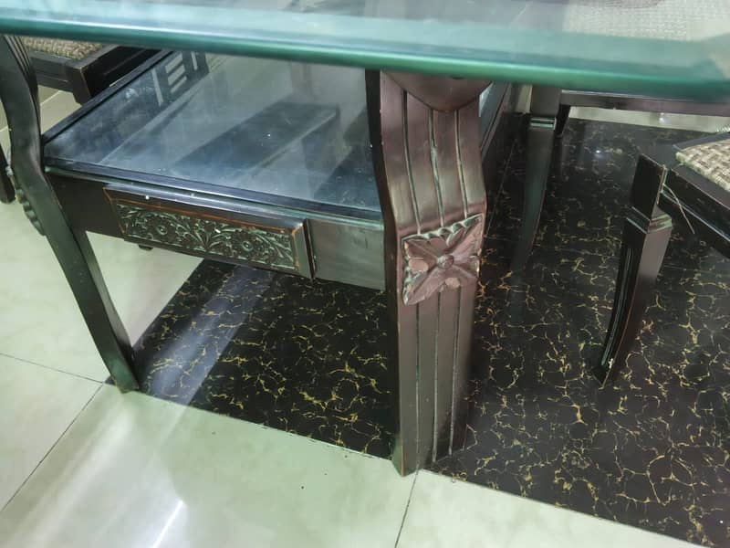 Glass top solid Wood base dining table 4