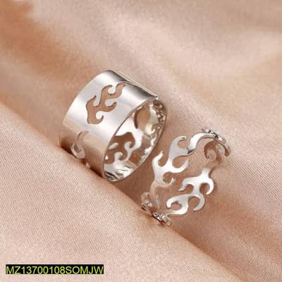 Silver Flame Design Adjustable Rings Set of 2