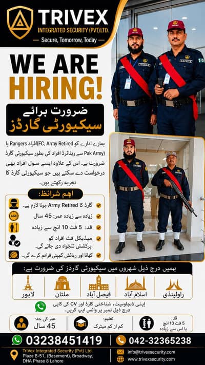 Army Retired Security Guards Required  | Jobs | Lahore