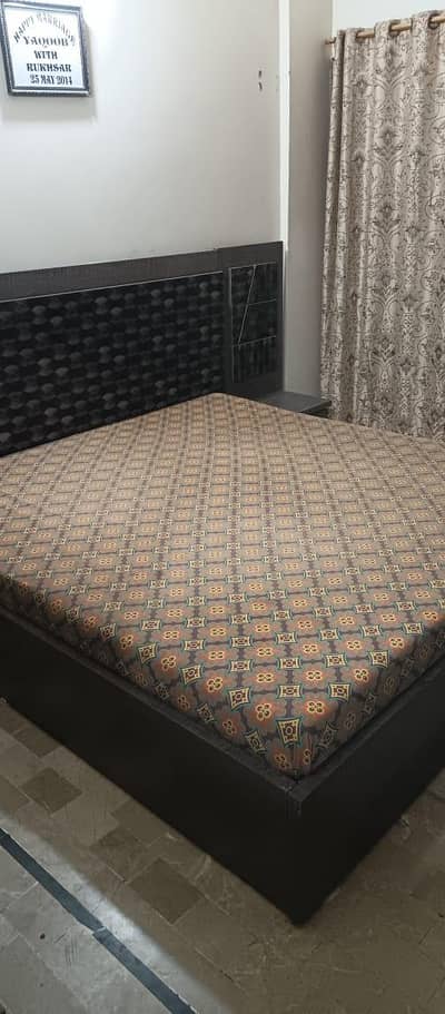 gray black color 3 door cupboard 2 side box full size bed dressing
