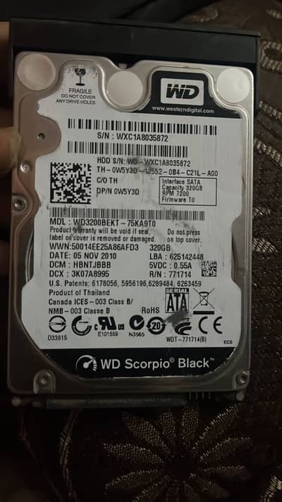 WD 320GB 2.5" Laptop HDD 7200RPM SATA - Scorpio Black