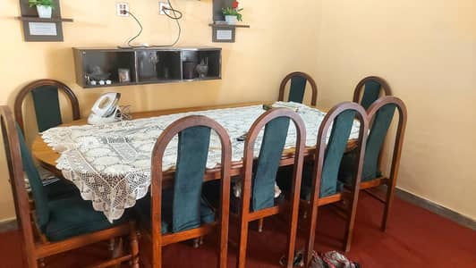 8-Seater Solid Wood Dining Table Set – Excellent Condition