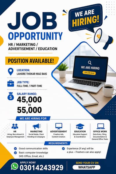 Hiring in company job in Lahore