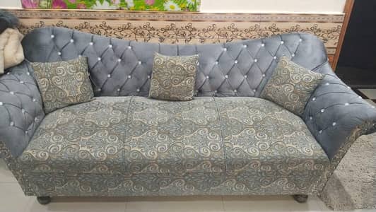 sofa set in gray and blue theem