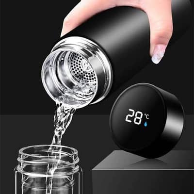 Digital Temperature Water Bottle 500ml Stainless Steel Black