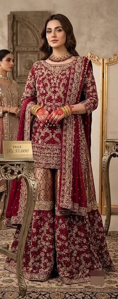 Luxury Maroon Bridal Sharara | Heavy Embroidered Party Wear | Wedding