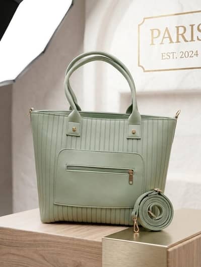 Paris Style Mint Green Tote Bag with Long Strap - New
