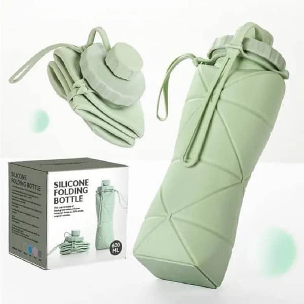 600ML Silicone Folding Water Bottle – Portable Collapsible Travel Bottle