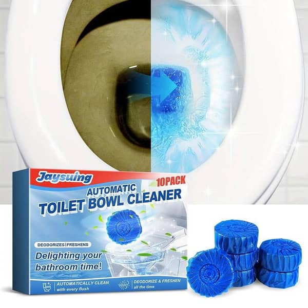 Toilet Cleaning Tablets 10 Pack | Automatic Flush Toilet Bowl & Tank Cleaner Tablets | Blue Bubble Effervescent Tabs for Urine Stain Removal, Odor Control & Continuous Washroom Freshness
