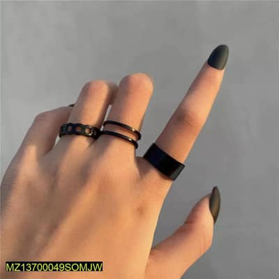 Black Hip Hop Rings Set 3 Pcs Adjustable Matte Finish