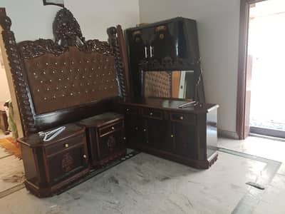 wooden bed set with dressing table