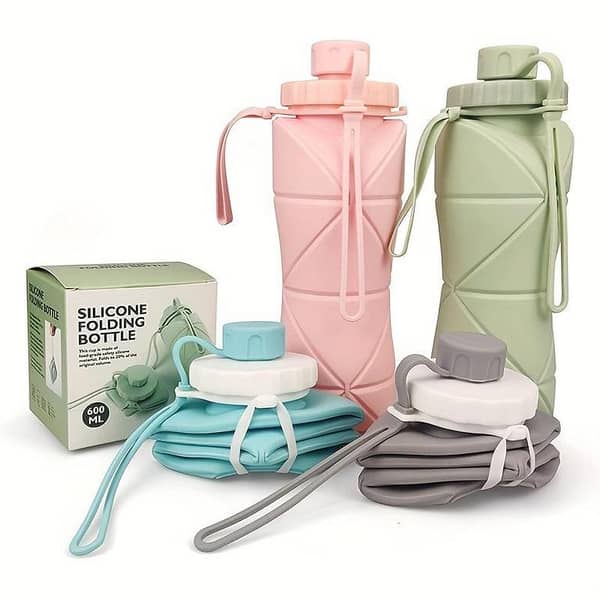 600ML Heavy-Duty Silicone Folding Bottle – Heat Resistant & Leak-Proof Tactical Water Flask – Compact Space-Saving Design for Hiking, Camping & Long Travel – BPA-Free Food Grade Reusable Sports Kettle (Random Colors)