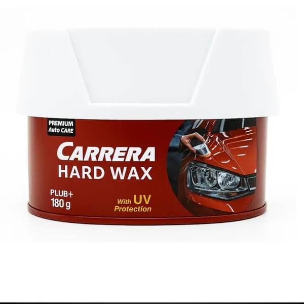 Carrera Carnauba Hard Wax Car Polish | High-Gloss Mirror Finish, UV Shield & Hydrophobic Barrier (180g Tin with Sponge)
