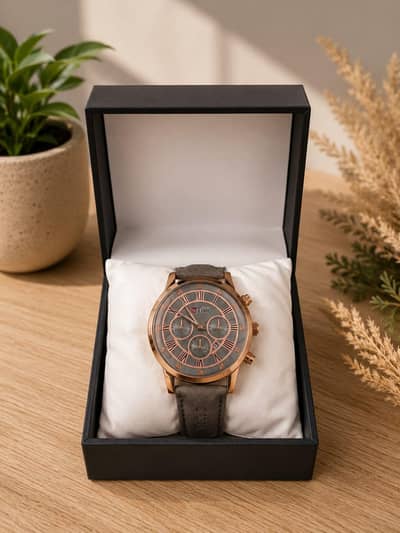 Rivoli Men's Luxury Watch | Brown Dial | Leather Strap | Brand New