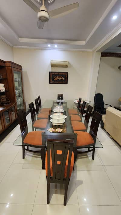 Dining Set for Sale- 12 person seating, glass top, sheesham wood.