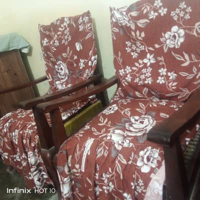4 Wooden Arm Chairs with New Floral Covers – Good Condition
