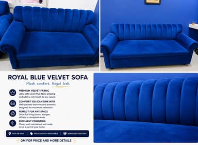 Royal Blue Velvet Sofa 3 + 2 Seater