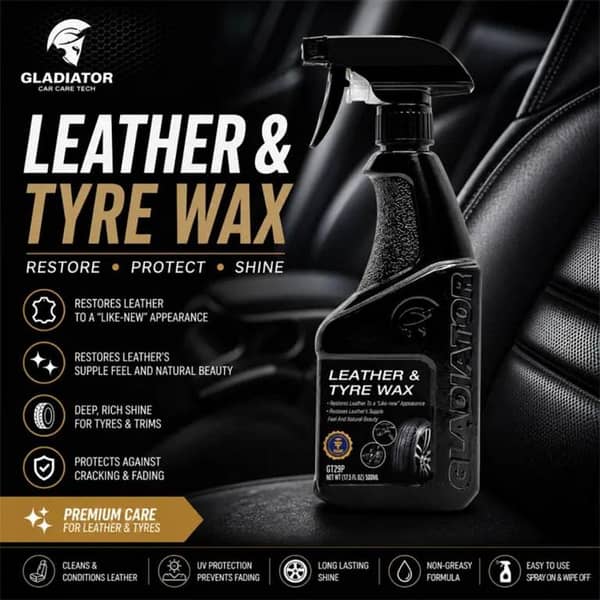 Gladiator Leather Polish & Conditioner | Interior Seats, Dashboard & Upholstery Care Spray | UV Defense & Non-Greasy Polish (500ml)