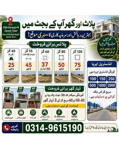 KDA PLOTS FOR SALE KORANGI ZAMAN TOWN.