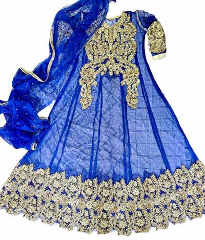 Royal Blue Heavy Embroidered Fancy Frock / Party Wear Maxi [3-piece]