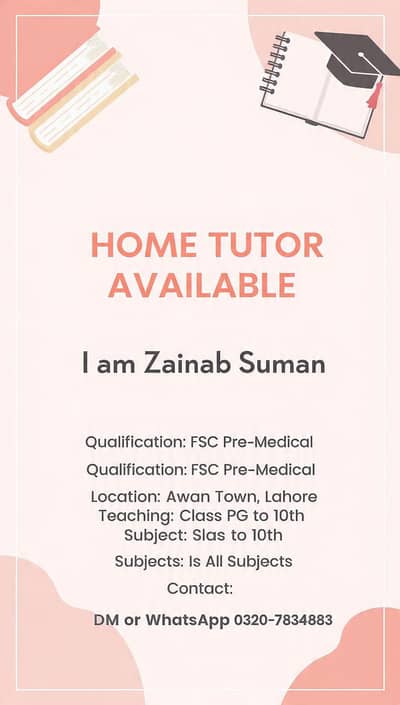 Female teacher for home tuition
