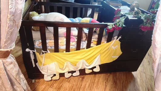 wodden baby coat with storage drawers and side shelves wheels (caster)