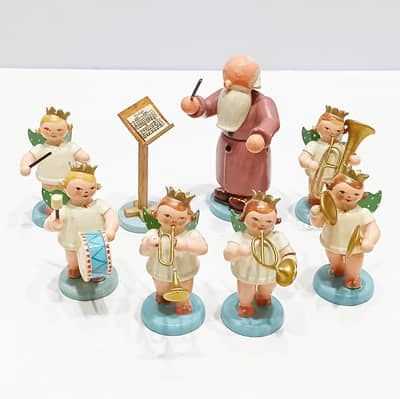 1930s Handcrafted Wooden Angel Orchestra (Musicians) Figurine Set