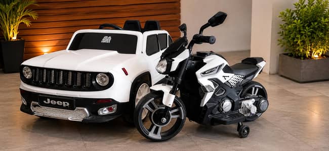 electric jeep&bike white colour combo