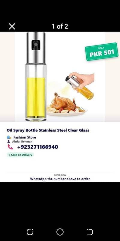 Oil Spray Bottle Stainless Steel Clear Glass