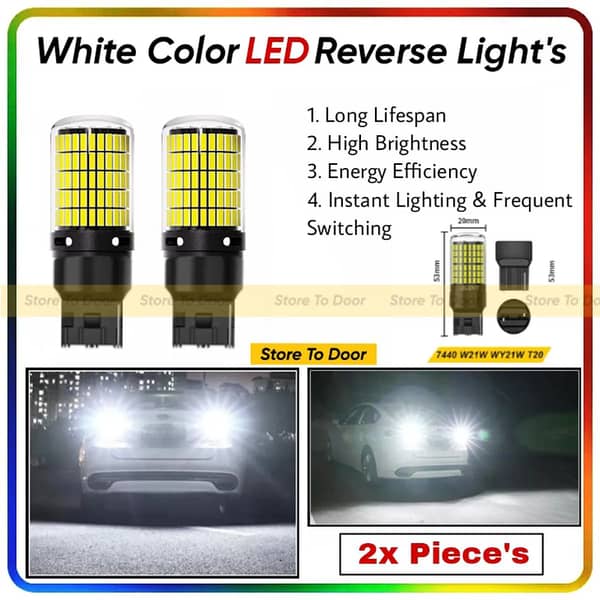CANBUS White LED Reverse Light Bulbs for Car (Pack of 2) 7440 T20 12V 10W Waterproof
