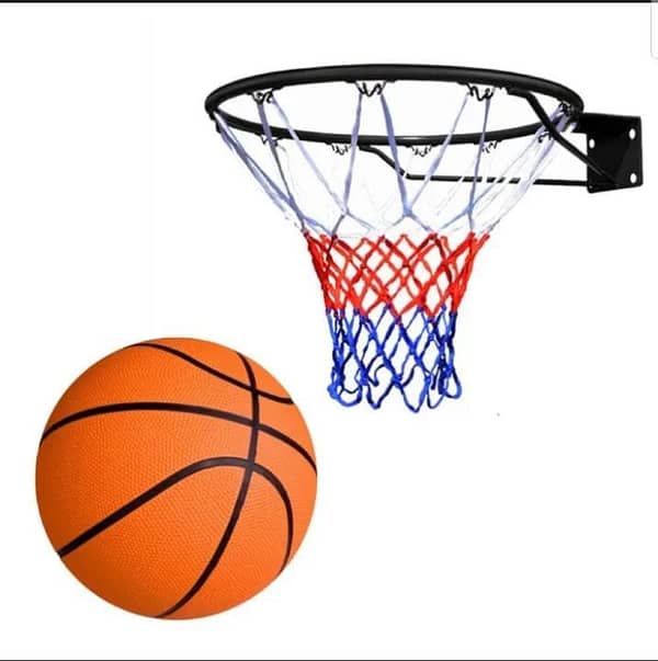 Basket Ball and stand With Net and steal ring- Standard Size - Multicolor