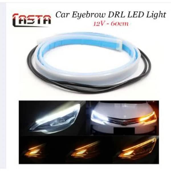 Car Eyebrow DRL LED Light Kit, 12V, 60cm, White and Yellow, Audi-Style Dual Color DRL with Flowing Turn Signal