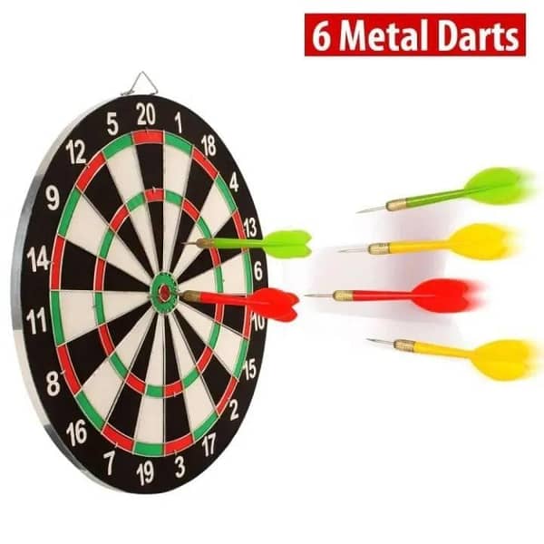 2 in 1 Double Sided Dart Board Game - With 6 Darts - Size 12"/15''/17''